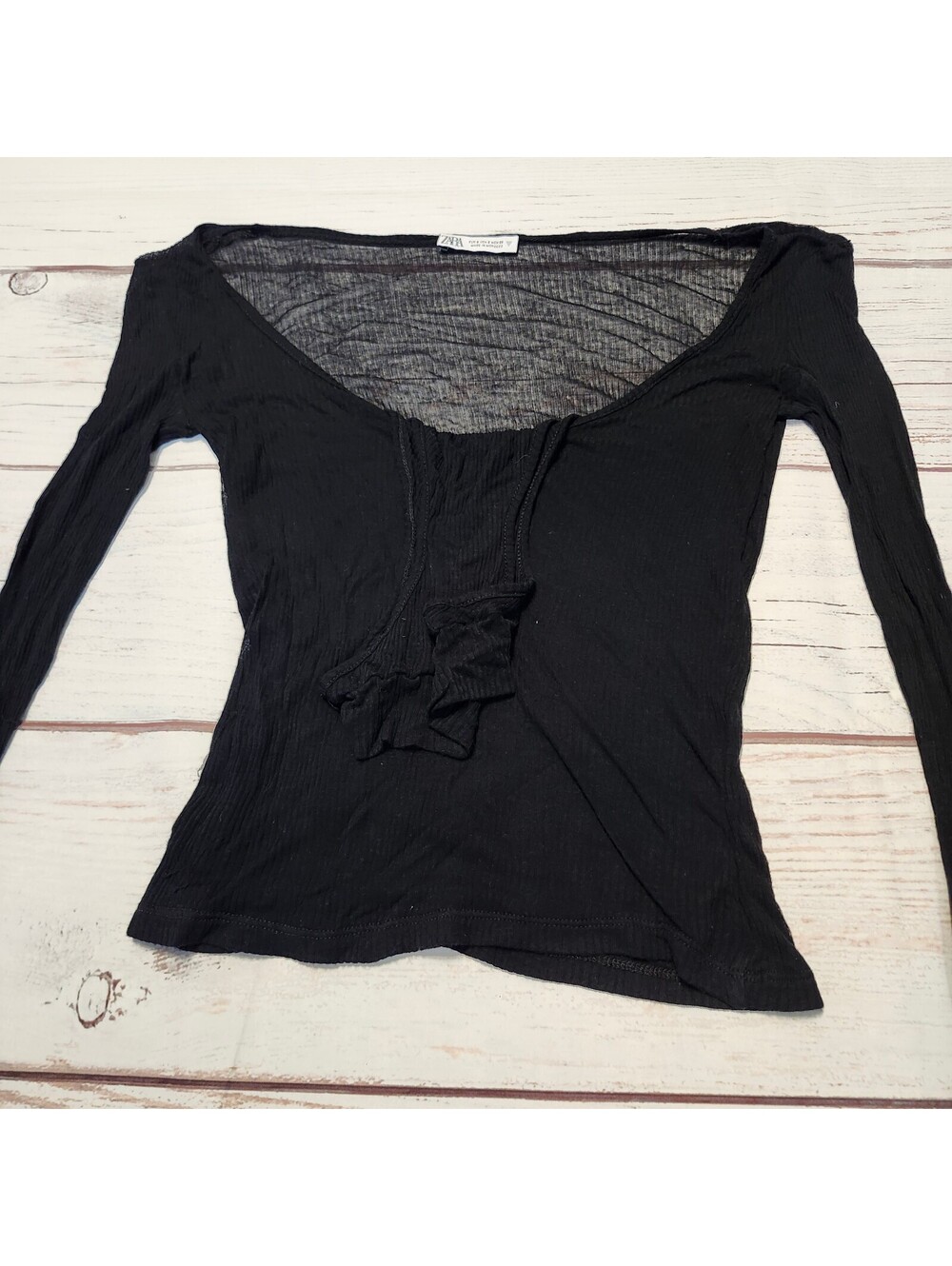 Zara Black Long Sleeve Top Size Small
